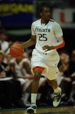 University of Miami Hurricanes guard, Garrius Adams #25 and the Canes play host to the Virginia Cavaliers at the BankUnited Center on February 5,...