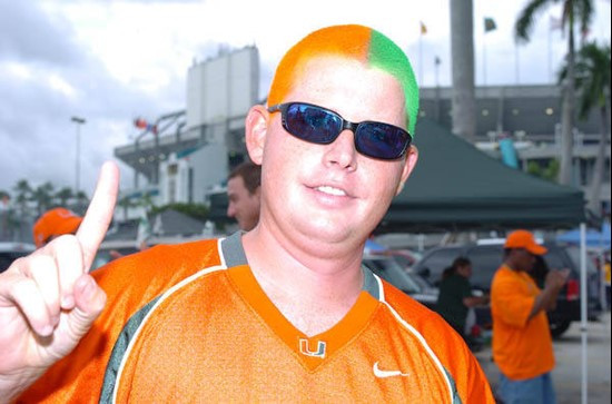 A University of Miami Hurricanes fan shows his team spirit in a game against The Florida State Seminoles at Dolphin Stadium on October 4, 2008.   ...