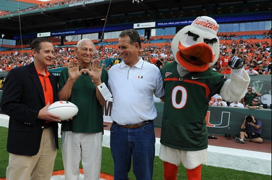 The University of Miami recognized Daniel A Wick Sr. (Green Shirt) for being the longest Hurricane Season Ticket Holder.  Daniel Wick graduated from...