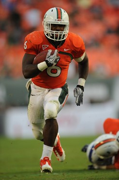 University of Miami Hurricanes running back Lamar Miller #6 carried the ball for 147 yards and ran for 2 touchdowns against the Duke Blue Devils at...