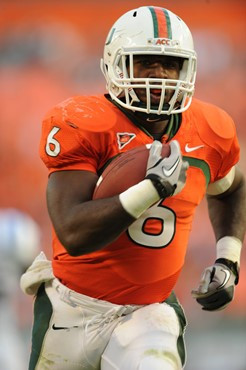 University of Miami Hurricanes running back Lamar Miller #6 carried the ball for 147 yards and ran for 2 touchdowns against the Duke Blue Devils at...