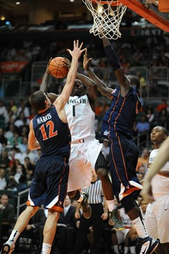 University of Miami Hurricanes guard, Durand Scott, #1 and the Canes play host to the Virginia Cavaliers at the BankUnited Center on February 5, 2011....