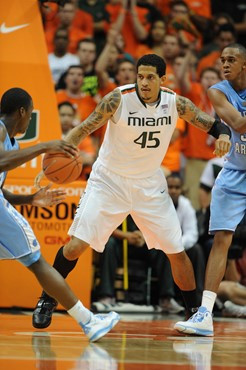 University of Miami Hurricanes forward-center, Julian Gamble #45, plays host to the University of North Carolina Tar Heels at the BankUnited Center on...