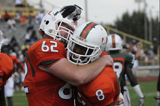Tommy Streeter Celebrates after a TD 2011 Miami Hurricanes Spring Football @ Traz-Powell