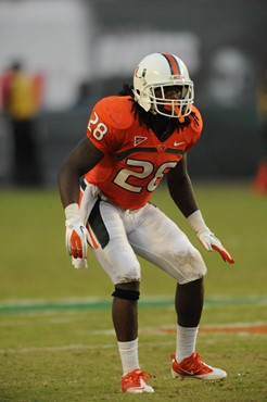 University of Miami Hurricanes defensive back Andrew Swasey #28 plays in a game against the Bethune Cookman Wildcats at Sun Life Stadium on October 1,...