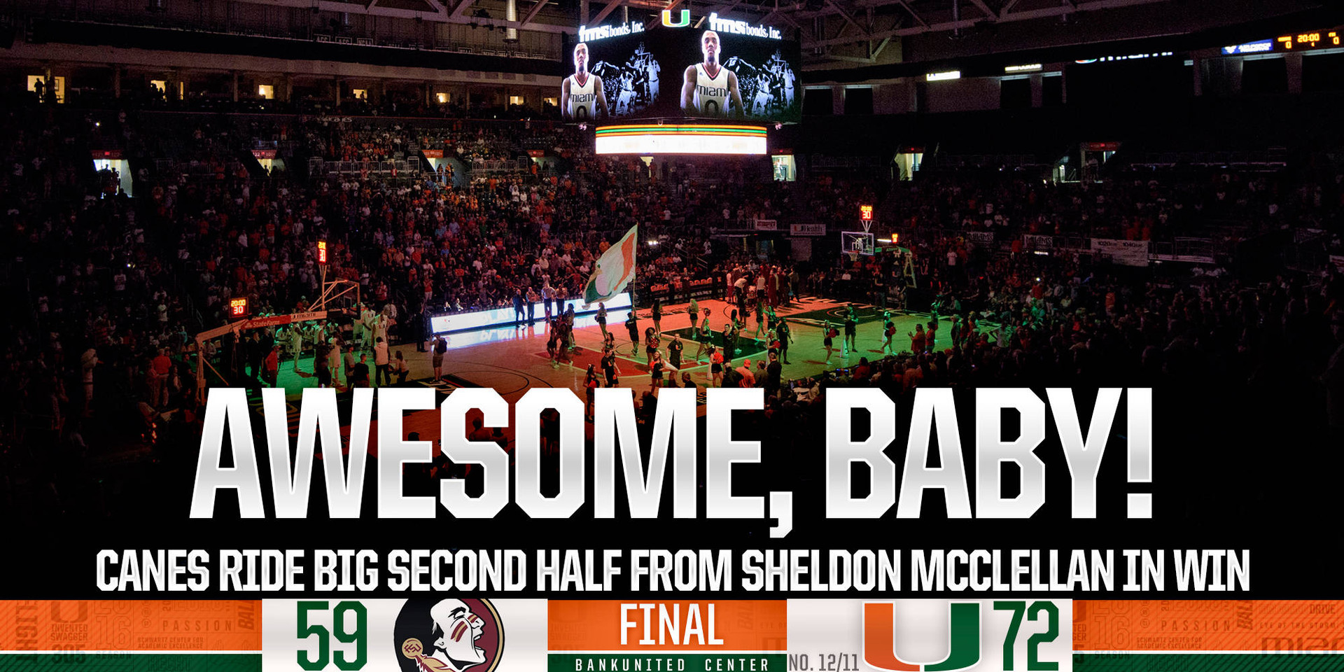 Awesome, Baby! @CanesHoops Beats FSU, 72-59