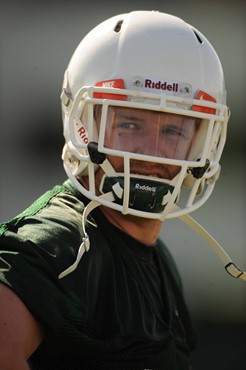 University of Miami tight end, Blake Ayles #86, in his first spring practice at Greentree Practice fields on March 5, 2011 on the University of Miami...
