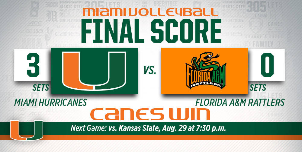 @CanesVB Defeats Florida A&M in Three Sets