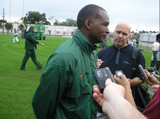 Randy Shannon speaks to reporters after Friday's practice at Thunder Field at the Florida Citrus Bowl Sports Complex.