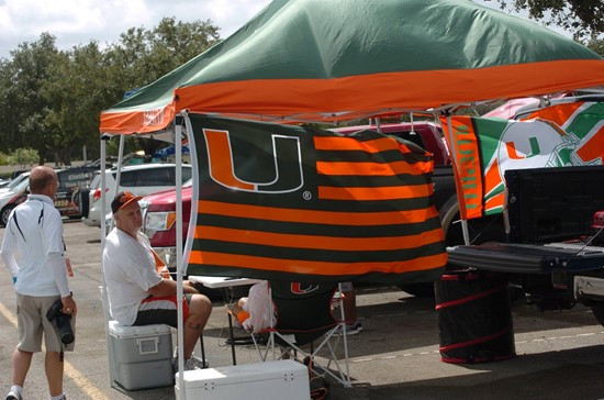 University of Miami Hurricane fans enjoy tailgating before a game against the North Carolina Tar Heels at Sun Life Stadium on October 13, 2012.  Photo...