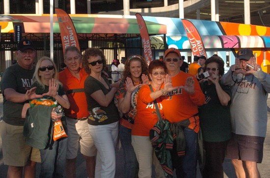 UNIVERSITY OF MIAMI HURRICANE FANS TAILGATE AT SUNLIFE STADIUM BEFORE A GAME AGAINST THE VIRGINIA TECH HOKIES AT SUN LIFE STADIUM ON NOVEMBER 1, 2012.  PHOT...