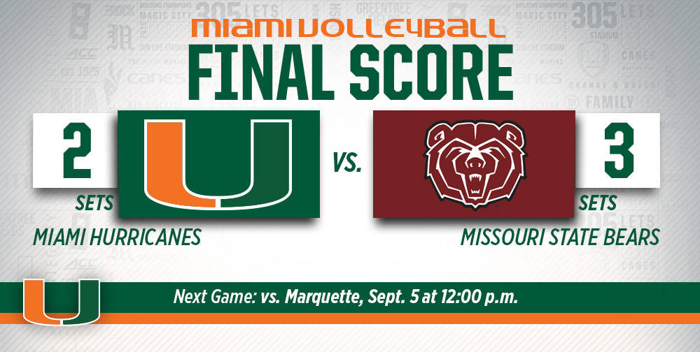 @CanesVB Falls to Missouri St. in Five Sets