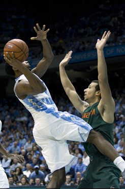 The University of Miami Hurricanes faced the University of North Carolina Tar Heels on Tuesday, January 10, 2012 in the Dean E. Smith Center in Chapel...