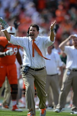 University of Miami Hurricanes head coach Al Golden on the sidelines in a game against the Wake Forest Demon Deacons at Sun Life Stadium on October...