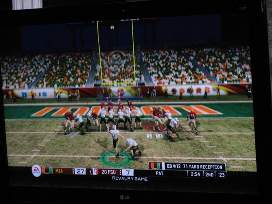 Jason Fox and Randy Phillips taking on Christian Ponder and Dekota Watson in NCAA 10 at the 2009 ACC Football Kickoff.