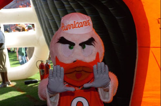 University of Miami mascot Sebastian the Ibis before a game against the North Carolina State Wolfpack at the Orange Bowl on November 3, 2007.    Photo...