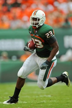 University of Miami Hurricanes tight end Tervaris Johnson #23 plays in a game against the Duke Blue Devils at Land Shark Stadium on November 21, 2009....