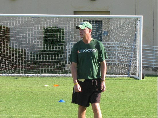 Women's soccer players and coaches at Friday's (Aug. 6, 2010) 8 a.m. training session.