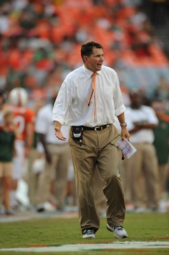 University of Miami Hurricanes head coach Al Golden on the sidelines in a game against the Bethune Cookman Wildcats at Sun Life Stadium on October 1,...
