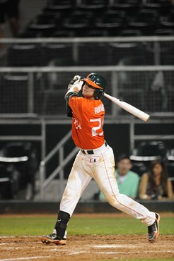 University of Miami&acirc;?<sup>TM</sup>s Shane Rowland #24 plays in a game against Illinois State at Alex Rodriguez Park on March 8, 2011.  Photos by...