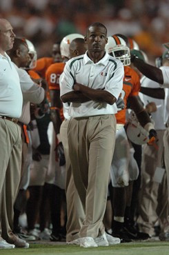 University of Miami Hurricanes head coach Randy Shannon in a game against the Texas A&M Aggies at the Orange Bowl on September 20, 2007.  The...