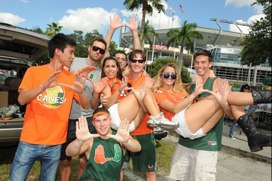 University of Miami Hurricane fans enjoy tailgating before a game against the Georgia Tech Yellow Jackets at Sun Life Stadium on October 22, 2011. ...