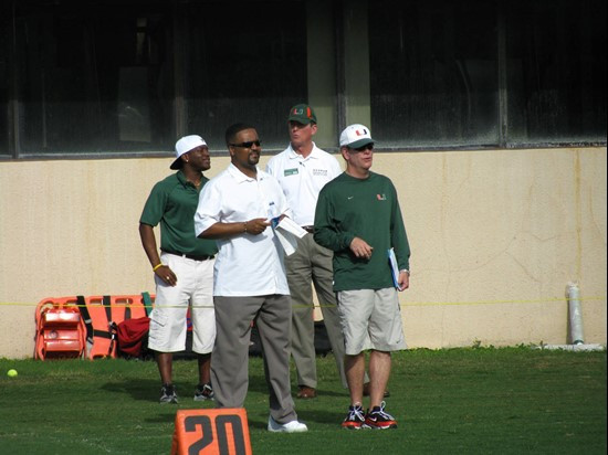UM head basketball coach Frank Haith was in attendance Monday morning at the Greentree Practice Fields.