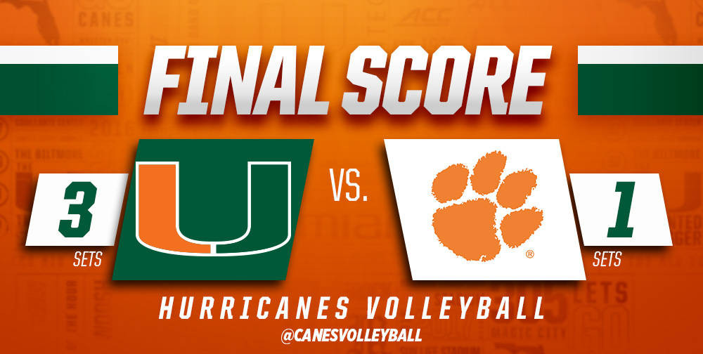 @CanesVB Wins Home Finale Over Clemson, 3-1