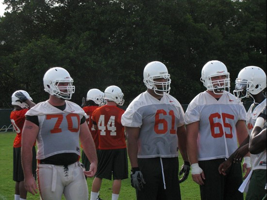 A.J. Trump (l), Joel Figueroa (c) and Matt Pipho (r) at practice Sunday on the Greentree Practice Fields.