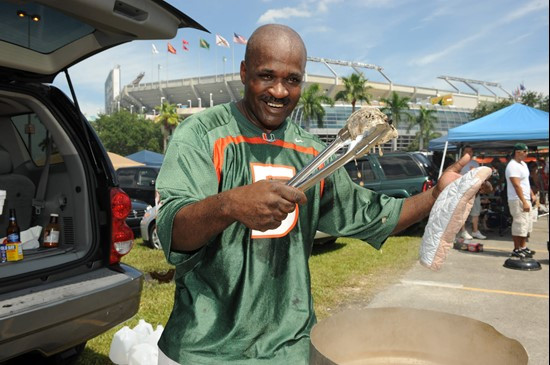 Tailgating at SunLife Stadium before a game against the Bethune Cookman Wildcats at Sun Life Stadium on October 1, 2011.  Photo by Steven Murphy