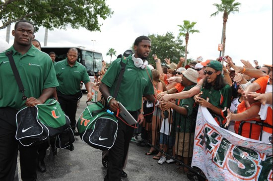 University of Miami Hurricanes quarterback Jacory Harris #12 before a game against the Kansas State Wildcats at Sun Life Stadium on September 24,...
