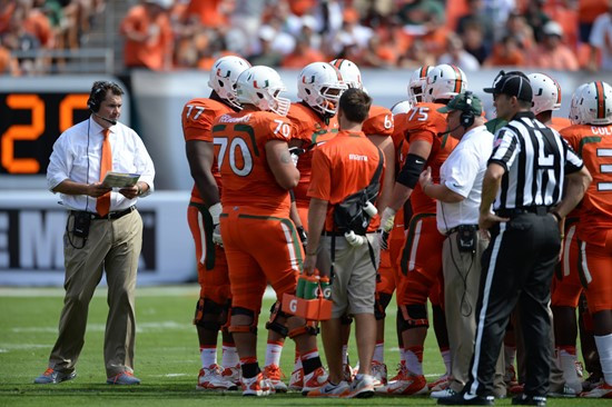 University of Miami Hurricanes head coach Al Golden on the sidelines in a game against the Wake Forest Demon Deacons at Sun Life Stadium on October...