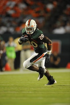 University of Miami Hurricanes running back Damien Berry #20 carries the ball against the Florida A&M Rattlers at Land Shark Stadium on October 10,...
