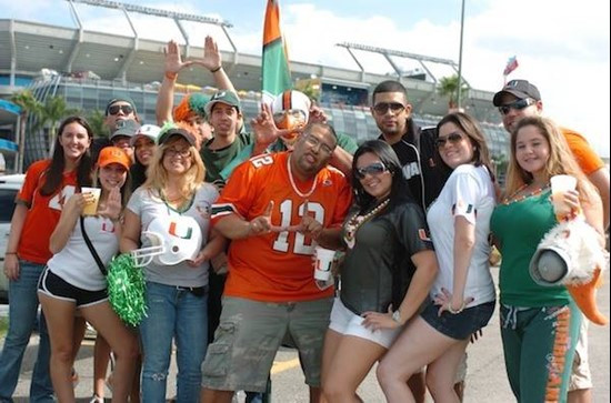 University of Miami Hurricane fans show their team spirit in a game against the Virginia Cavaliers at Land Shark Stadium on November 7, 2009.  Photo...