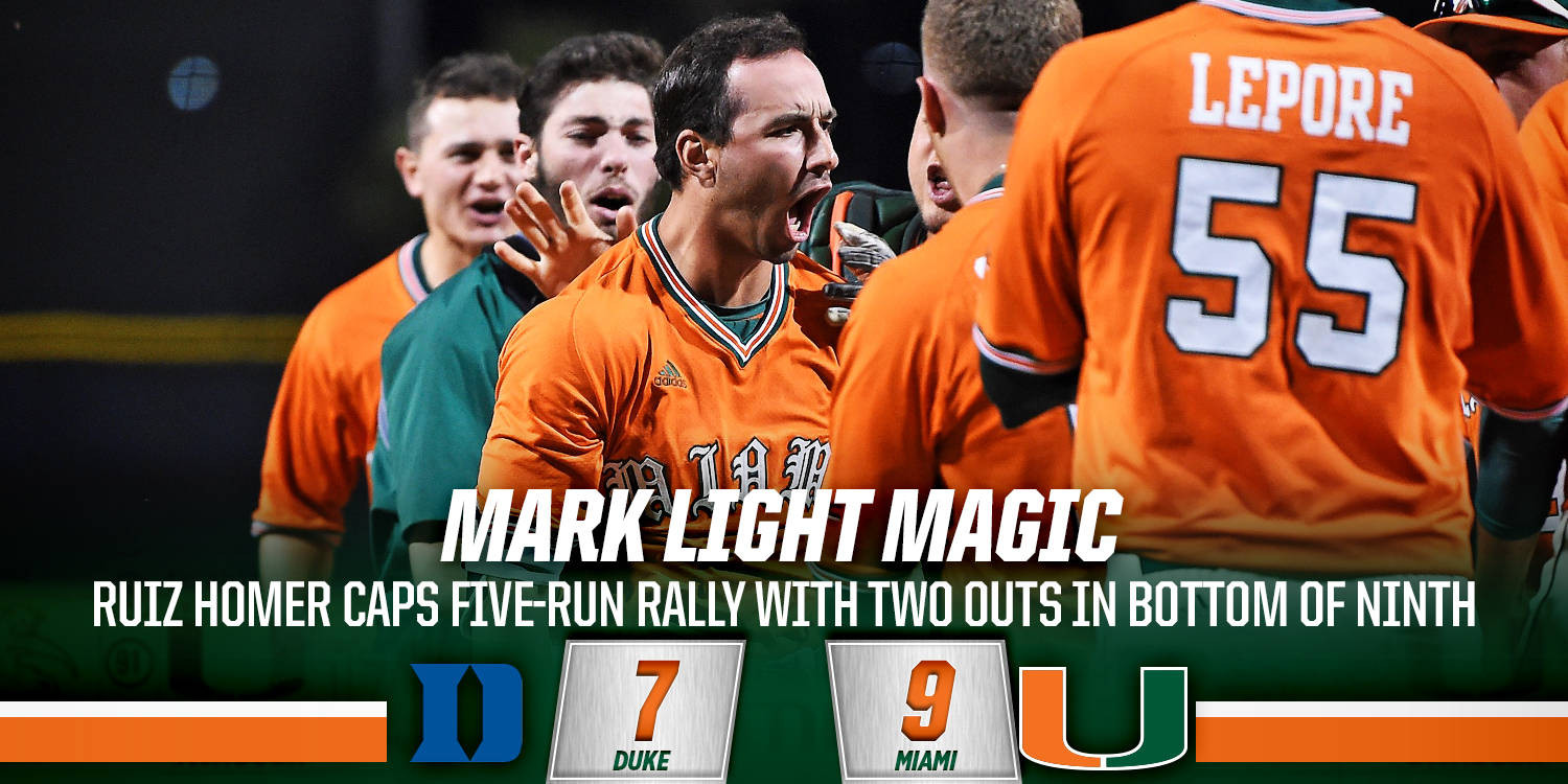 Ruiz' Walk-Off Homer Leads Canes to Comeback Win
