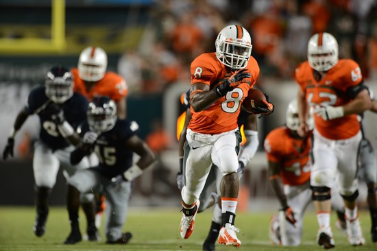 Running back Duke Johnson #8 scores a touchdown on a 53 yard run.  Johnson had a carrier high 187 yards on 19 carries for a 9.8 yard average.  The...