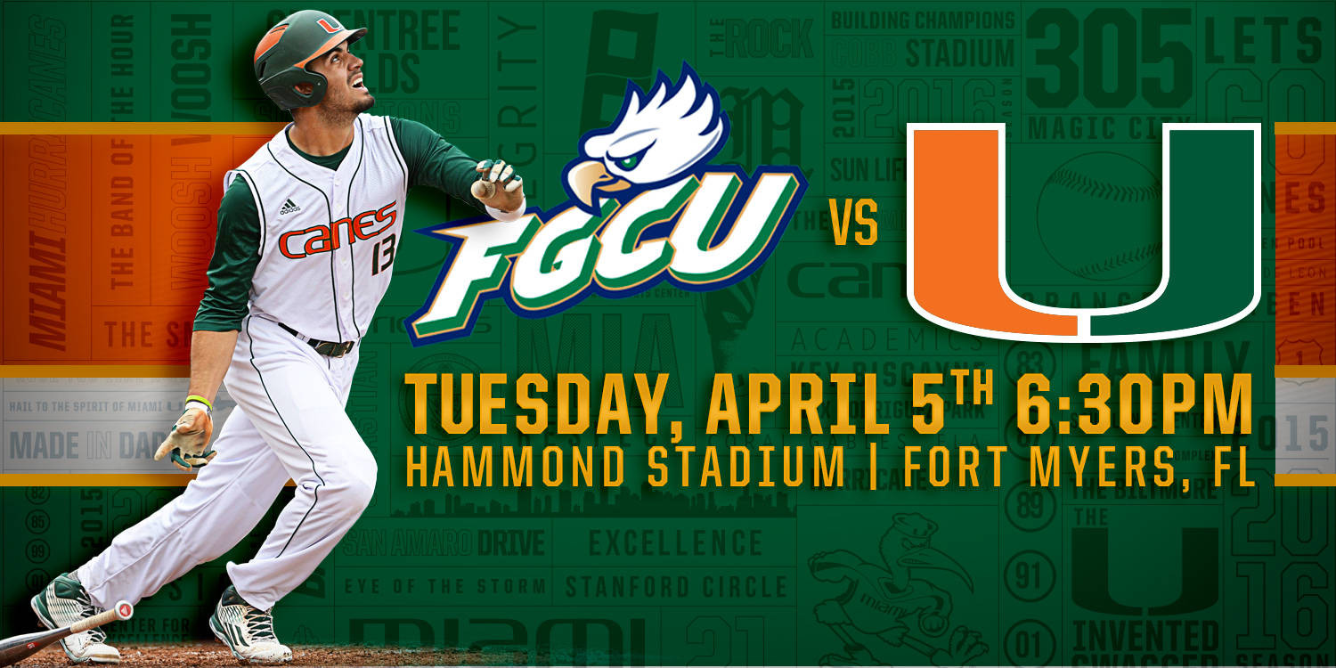 No. 2 Miami To Play FGCU Eagles at Hammond Stadium