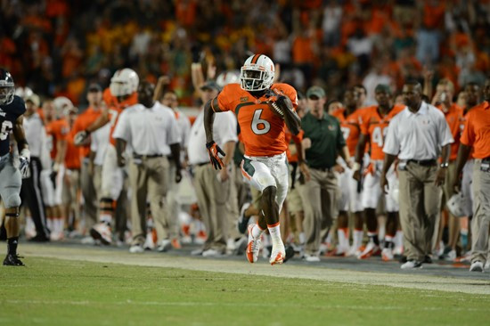 Wide receiver Herb Waters #6 caught 2 passes for 49 yards  against the Florida Atlantic Owls.  The University of Miami Hurricanes defeated the Owls at...