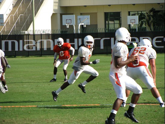 7-on-7 work at practice Monday morning at the Greentree Practice Fields.