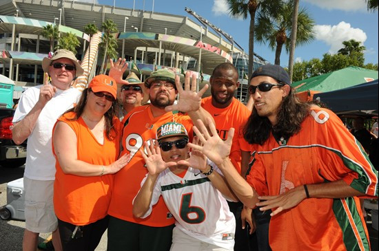 University of Miami Hurricane fans enjoy tailgating before a game against the Georgia Tech Yellow Jackets at Sun Life Stadium on October 22, 2011. ...