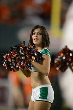 niversity of Miami University of Miami HuHurricane cheerleader?s show their team spirit in a game against the Florida Atlantic University Owls at Sun...