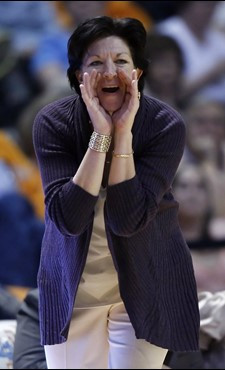 Miami's head coach Katie Meier yells to her team during the second half against Tennessee. (AP Photo/Wade Payne)