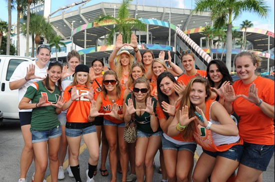 University of Miami Hurricane Fans tailgate at Sun Life Stadium before a game against the North Carolina Tar Heels at Sun Life Stadium on October 23,...