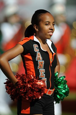 University of Miami Hurricane cheerleader&Atilde;&cent;s show their team spirit in a game against the Georgia Tech Yellow Jackets at Sun...