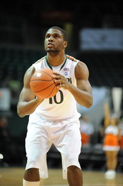 University of Miami Hurricanes forward Raphael Akpejiori #10 plays in a game against the Mcneese State Cowboys at the BankUnited Center on November...