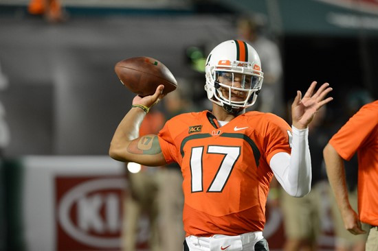 Quarterback Stephen Morris #17, and the University of Miami Hurricanes defeated the Florida Atlantic Owls at Sun Life Stadium by a final score of 34-6...