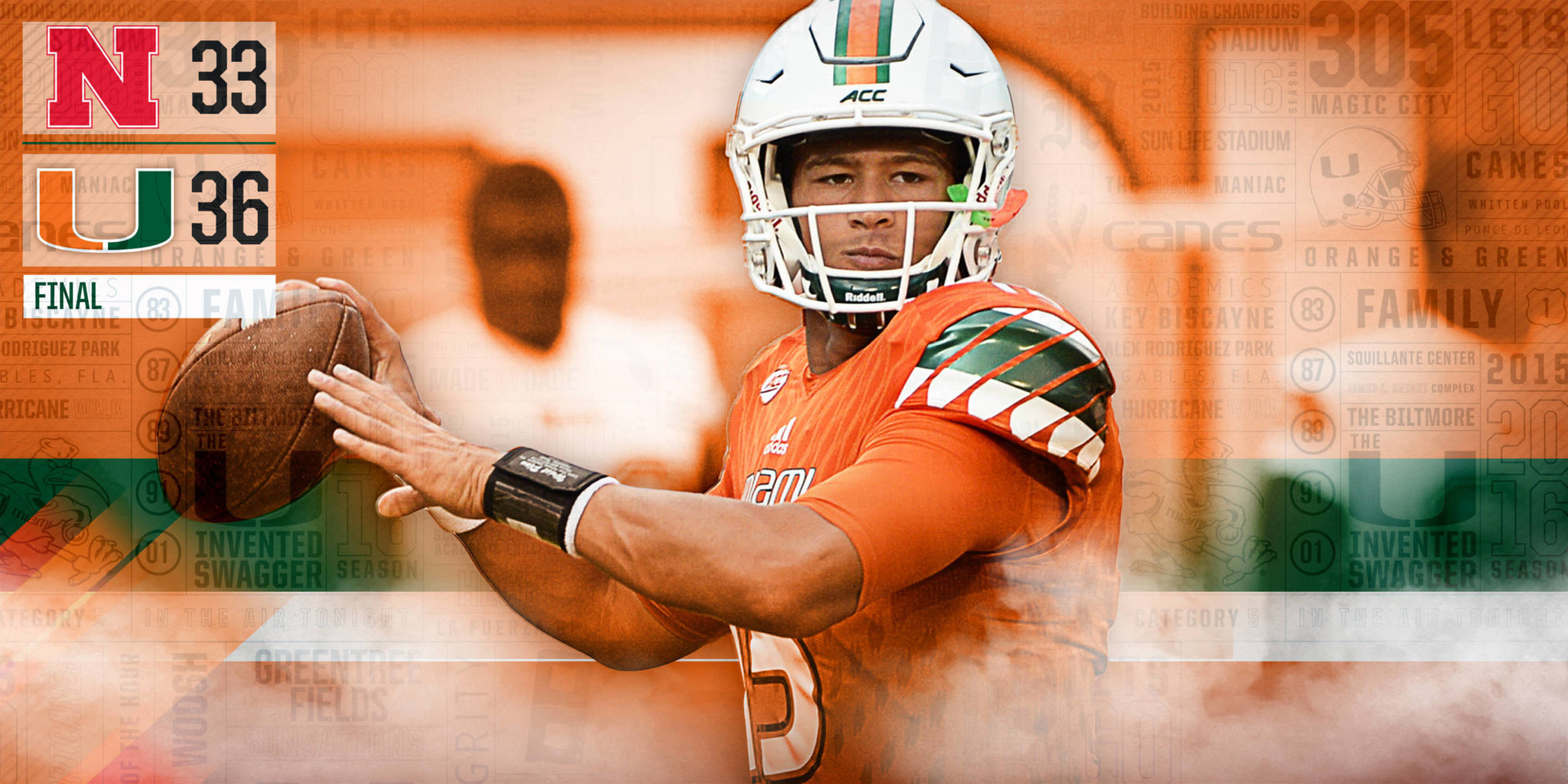 Kaaya Leads Canes Over Nebraska 36-33