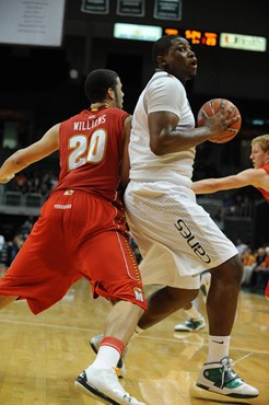 University of Miami Hurricanes center, Reggie Johnson #42, and the Canes play host to the Maryland Terrapins at the BankUnited Center on March 2,...