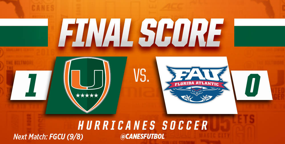@CanesFutbol Posts Fifth Shutout, Downing FAU, 1-0