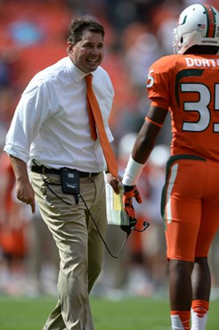 University of Miami Hurricanes head coach Al Golden on the sidelines in a game against the Wake Forest Demon Deacons at Sun Life Stadium on October...